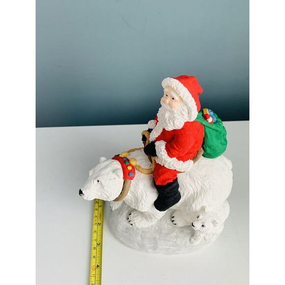 Santa Claus Riding Polar Bear Christmas Figurine Resin 7.5” Decorative Table Top - Picture 12 of 14